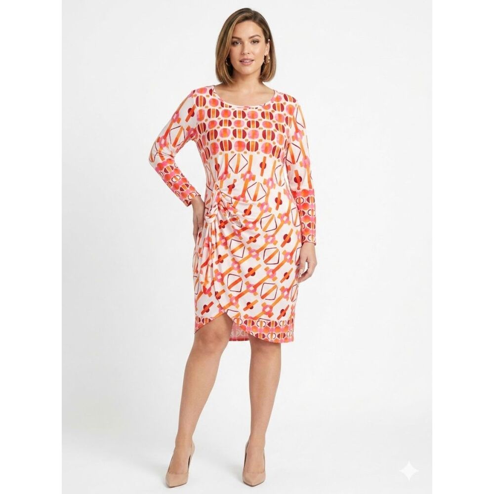 Women’s Pink & Orange Patterned Ruched Sheath Dress New Directions